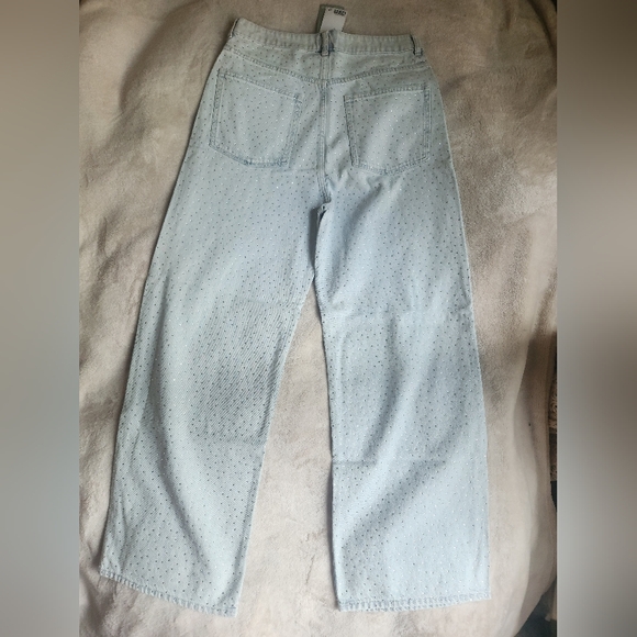 H&M RHINESTONE Embellished Denim Pants Light Denim Blue BNWT - Picture 11 of 16